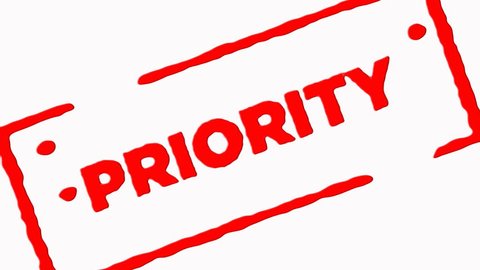 Priority signed with red ink stamp zoom in and zoom out on white background (4K) 
