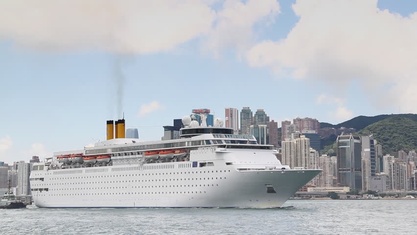 Cruise passing through Victoria Harbor - HongKong.