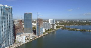 Aerials of Edgewater Miami multiple developments along the bay