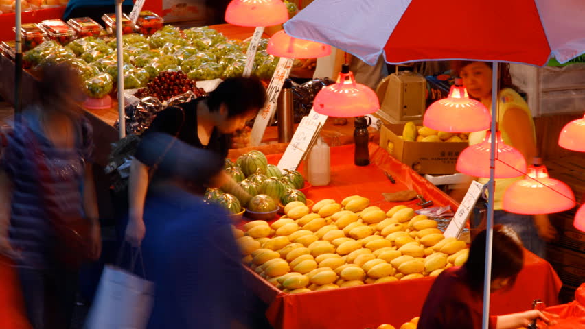 Hong Kong, China - June 3: Time lapse of Open Air Market fruit store on June 3,