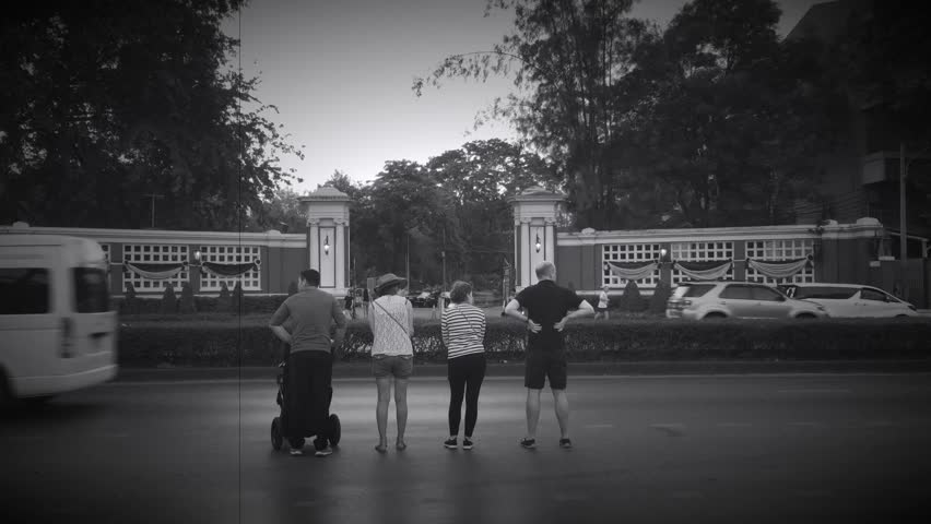 The family was crossing the road.