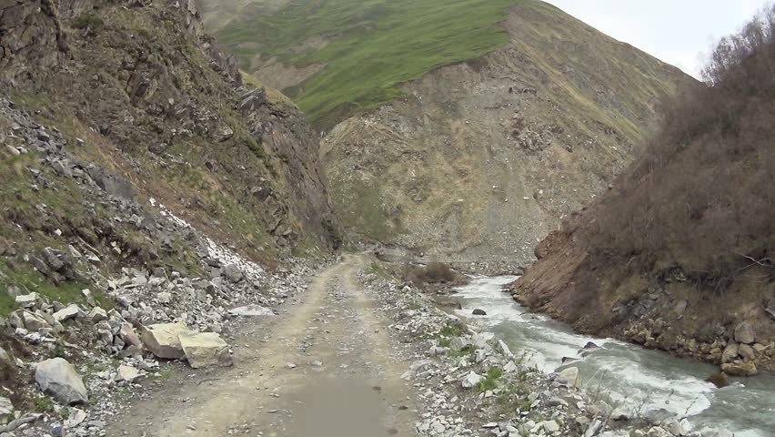Mountain Road in Georgia Moving Car. View of Car