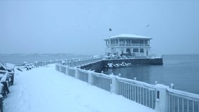Snow covered pier