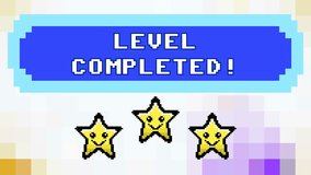 A videogame screen, 8 bit retro style, saying Level completed. Smiling stars over a pixel animation.
 - Powered by Shutterstock - Get 15% off with code: PIKWIZARD15