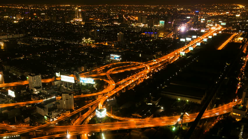 BANGKOK - MARCH 30: Timelpase view of Bangkok expressway at night on March 30,