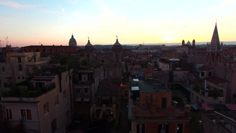 Rome skyline, Italy aerial drone.
About capital, art, Margutta, eternal city, ancient Rome, dome, coliseum