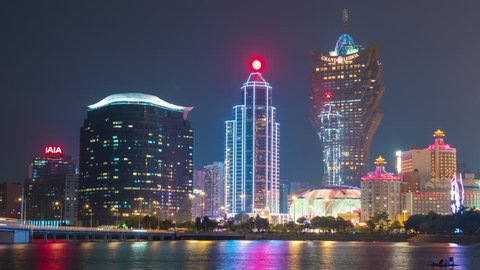 night light macau city famous hotel bay panorama 4k time lapse china
