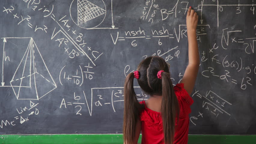 Concepts on blackboard at school. Young people, students and pupils in classroom. Smart hispanic girl writing math formula on board during lesson. Portrait of female child smiling, looking at camera
 Royalty-Free Stock Footage #24132553