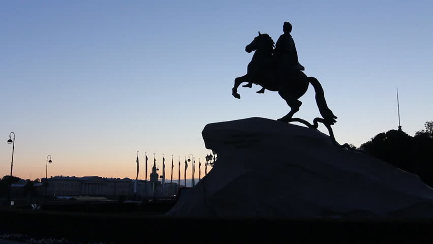 Bronze Horseman monument silhouette in White Nights, St. Petersburg, Russia  


