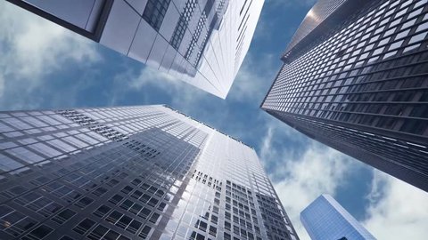 Seamless loop - Looking up at business buildings in downtown New York, USA, video HD