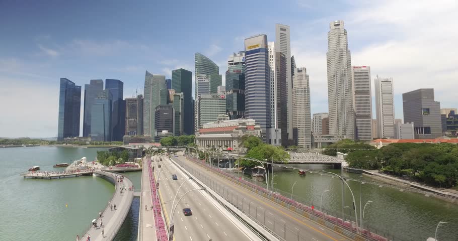 Drone elevating shot of Singapore City Skyline, opening establishing shot - Singapore Royalty-Free Stock Footage #24159217