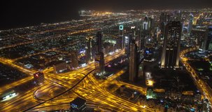 Dubai - Aerial Time Lapse Of Dubai And It's Busy Freeways At Night