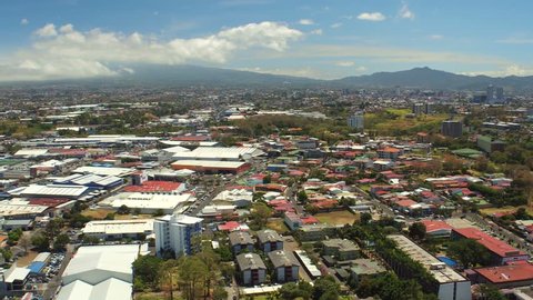San Jose Costa Rica Aerial v1 Flying over Robledal area panning with cityscape views.
