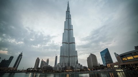 Dubai - Day to night time lapse of Burj Khalifa in the Dubai Mall complex
