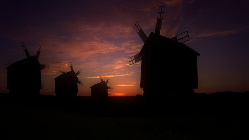 Old wooden windmill silhouettes...(Computer generated composition) / Old