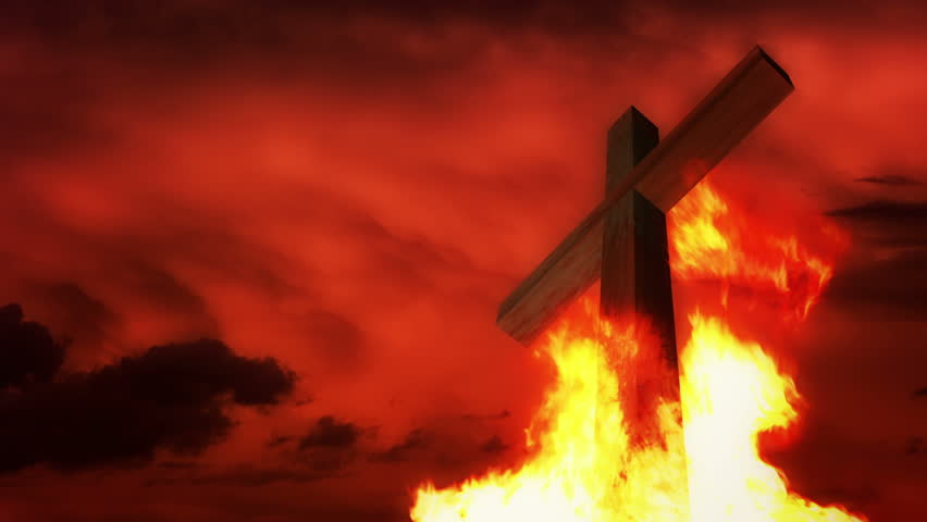 Flaming cross with time lapse clouds... /Flaming cross
