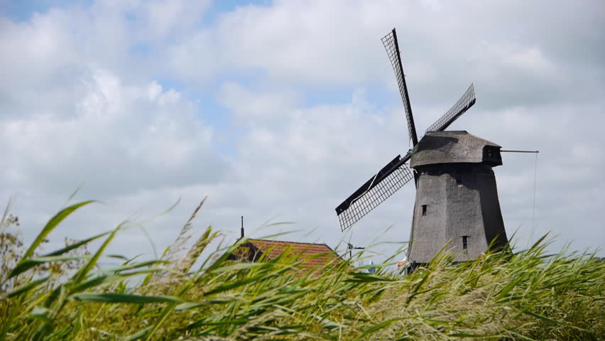 Dutch wind mill with grass landscape