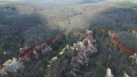 Aerial Canyon shot on Providence Canyon State Park in Lumpkin Georgia