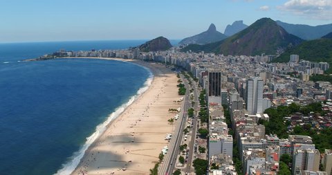 Aerial view of Copacabana beach at noon, Rio de Janeiro, Brazil