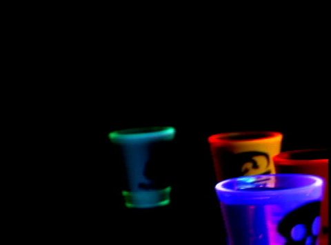 Shot glasses scattered, with effects.