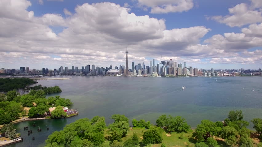 Toronto cityscape, aerial view of iconic Toronto skyline including the famous CN Tower, Ontario, Canada.
