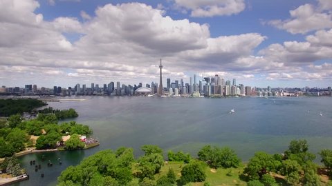 Toronto cityscape, aerial view of iconic Toronto skyline including the famous CN Tower, Ontario, Canada.