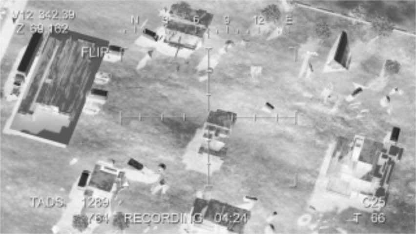 Missile hits the terrorist base, view from the drone. video quality is degraded specifically for more realism. 3d animation