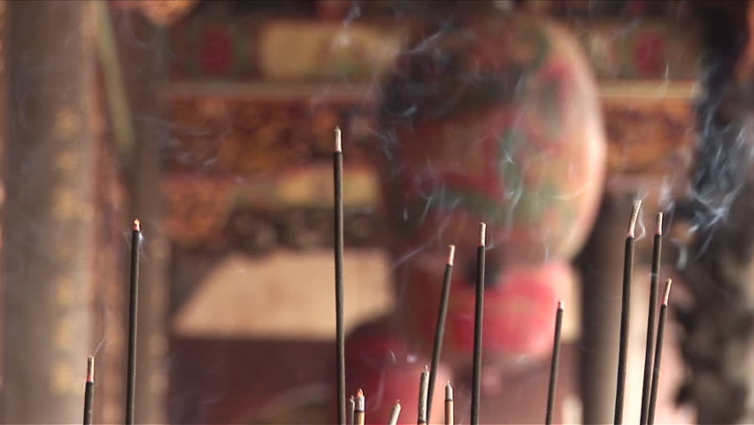 Close-up of incense burning in Bao-an Temple Taipei Taiwan