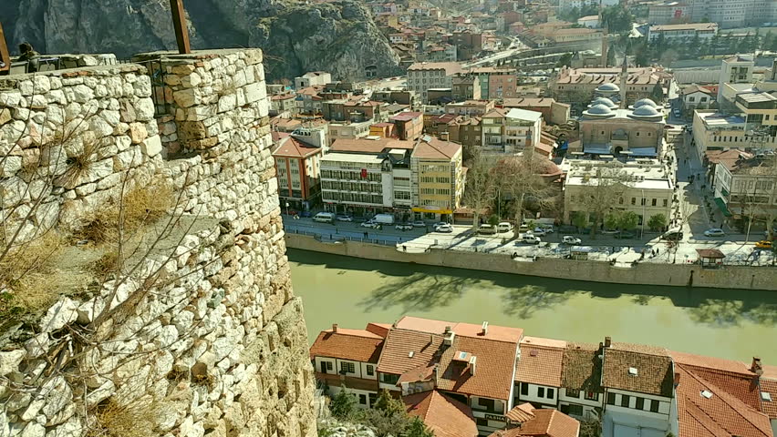 Aerial View Of Amasya, Turkey. Time lapse.
