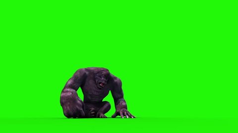 Gorilla Screams and Dies Front Animals 3D Rendering Green Screen Animation