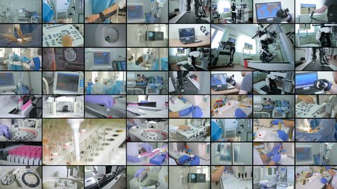 Hospital equipment collage. Medicine concept.