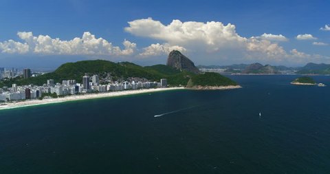 Aerial view of Copacabana Beach and Sugarloaf Mountain, Rio de Janeiro, Brazil