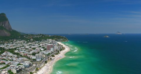 Aerial view of Barra da Tijuca Beach and city buildings, Rio de Janeiro, Brazil