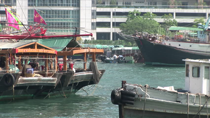 View of a busy harbor in Hong Kong China