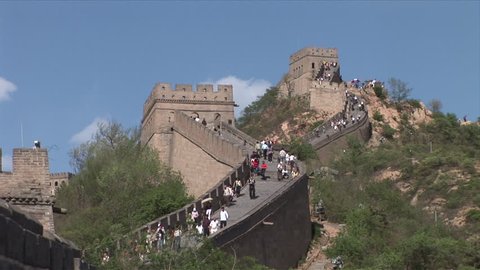 Great Wall of China full of happy tourists going for a walkin Beijing China