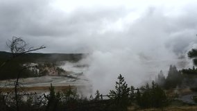 Norris geyser basin a timelapse of a field full of smoking geysers, in Yellowstone national park, in Wyoming, United states of America