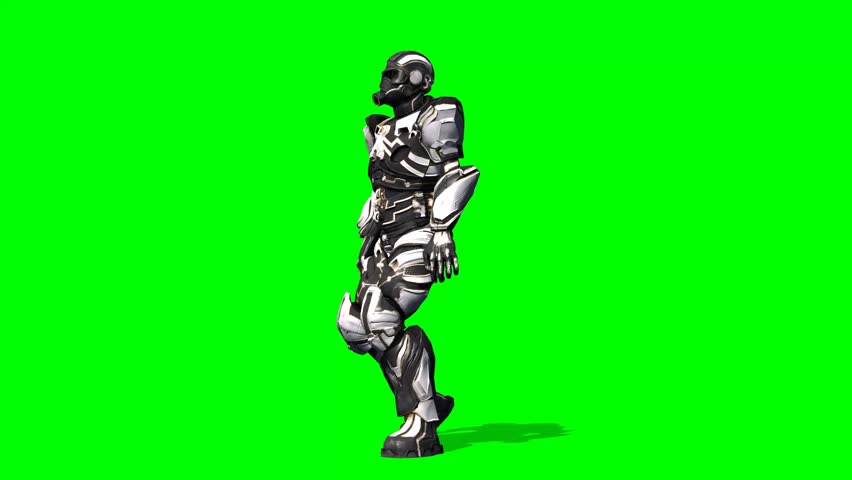 futuristic space soldier - walks animation - green screen 