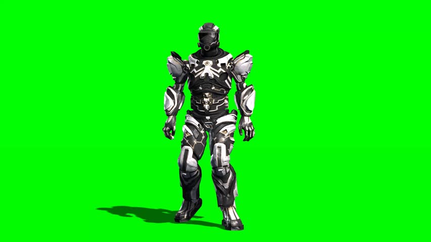 futuristic space soldier - walks animation - green screen 