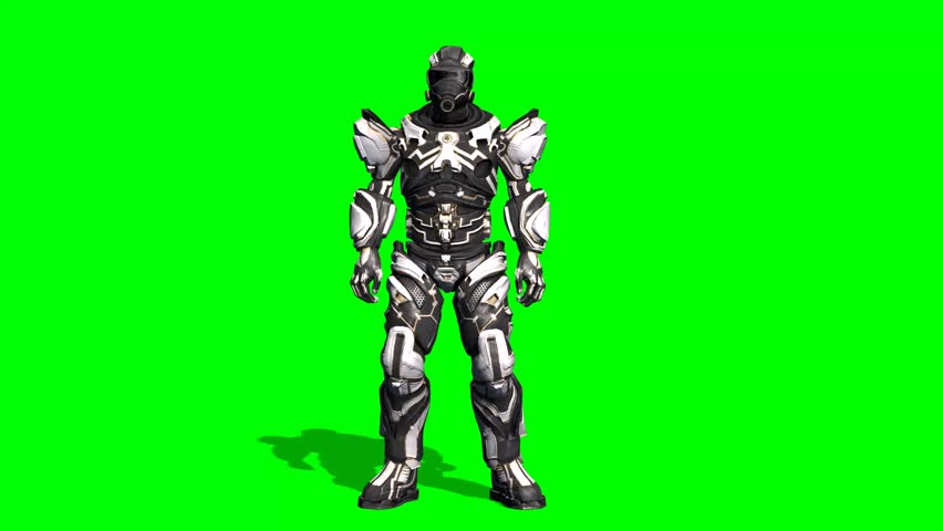 futuristic space soldier - talks animation - green screen 
