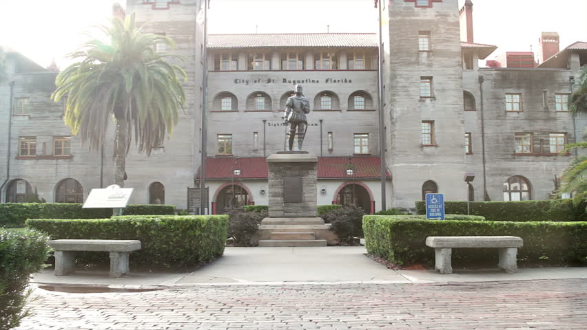 The historic city hall building in St. Augustine, Florida, USA. City Hall and the Lightner Museum are located in an old building which was built in 1888 and originally used as a hotel. Sun reflection.