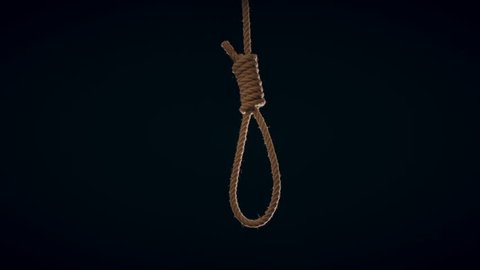 Backlit rope noose being pulled up into frame from below