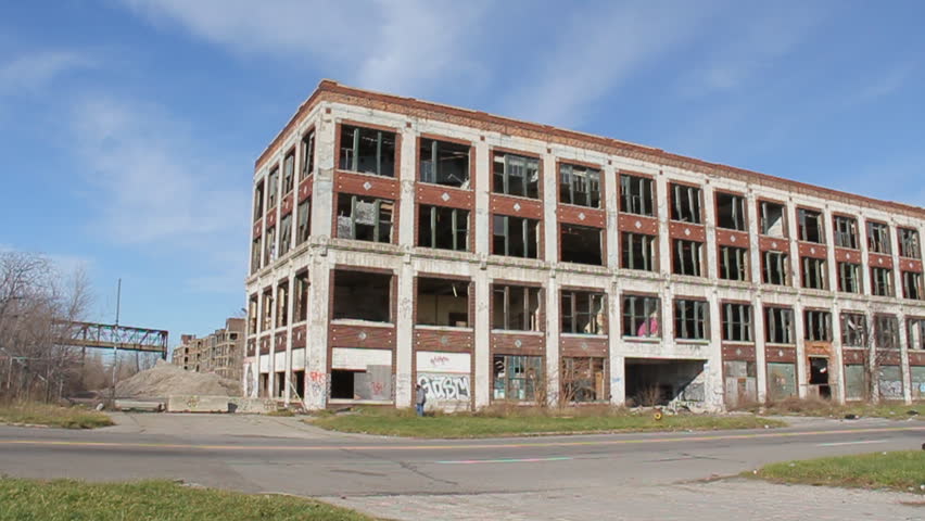 DETROIT, MICHIGAN - NOV 21: Abandoned Packard factory ruins on a sunny afternoon