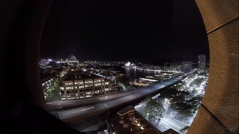 Sydney harbor night timelapse view from near the cruise ship dock 4K