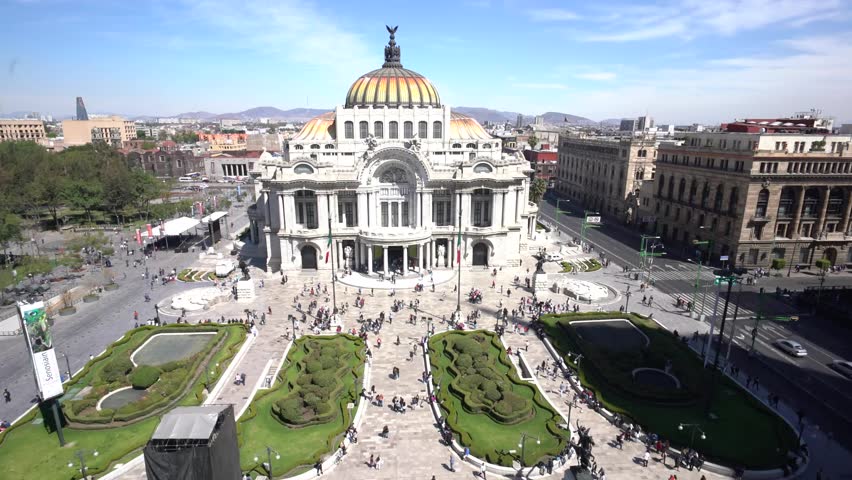 Aerial view of the beautiful Fine Arts Palace (Palacio de Bellas Artes) of Mexico City, Mexico