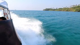 motor boat view from inside the boat with mountain. koh kood island, Thailand