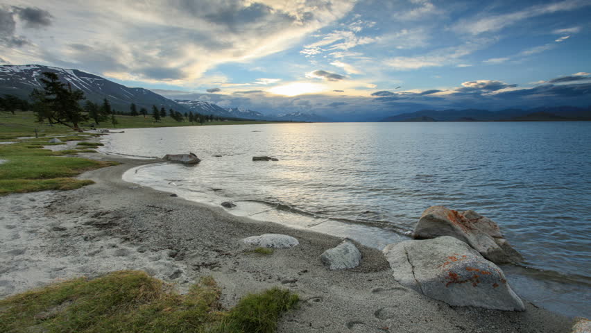 Sunset on the lake Khoton Nuur, Mongolia. Full HD