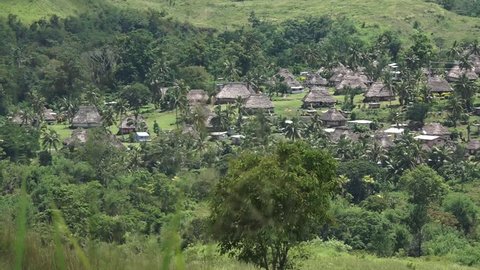Aerial view of Navala village in the Ba Highlands of northern-central Viti Levu, Fiji. It is one of the few settlements in Fiji which remains fully traditional architecturally.