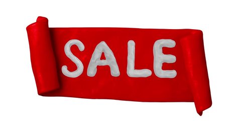 Red Sale Clay Banner Ribbon. Alpha matte. 4K