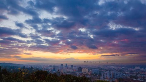 Beautiful sunrise over Los Angeles. Timelapse.
