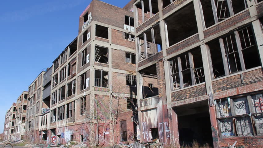 DETROIT, MICHIGAN - NOV 21: Abandoned Packard factory ruins on a sunny afternoon